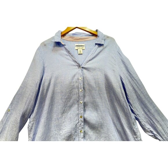 Rachel Zoe Womens 100% Linen Button-Down Shirt Size 1X Light Blue Coastal Beach - Picture 4 of 12